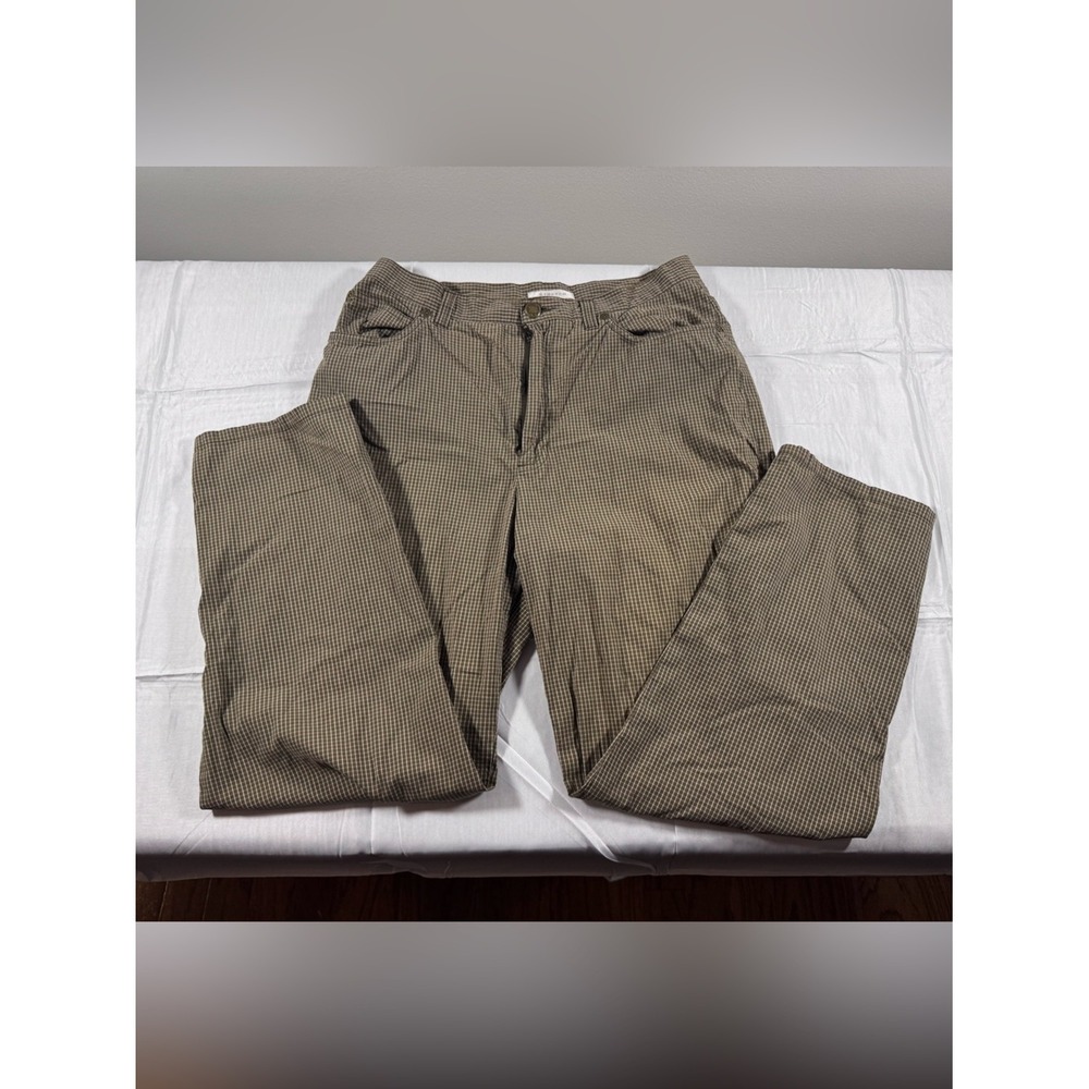 Jones New York Sport Gingham Check Stretch Straight Leg Pants Olive Green
